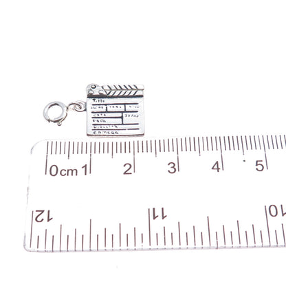 SHUBE 925 Sterling Silver Vintage Movie Clapperboard Spring Ring Movable Pendant