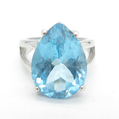 925 Sterling Silver Real Blue Topaz Gemstone Ring Size 7.25