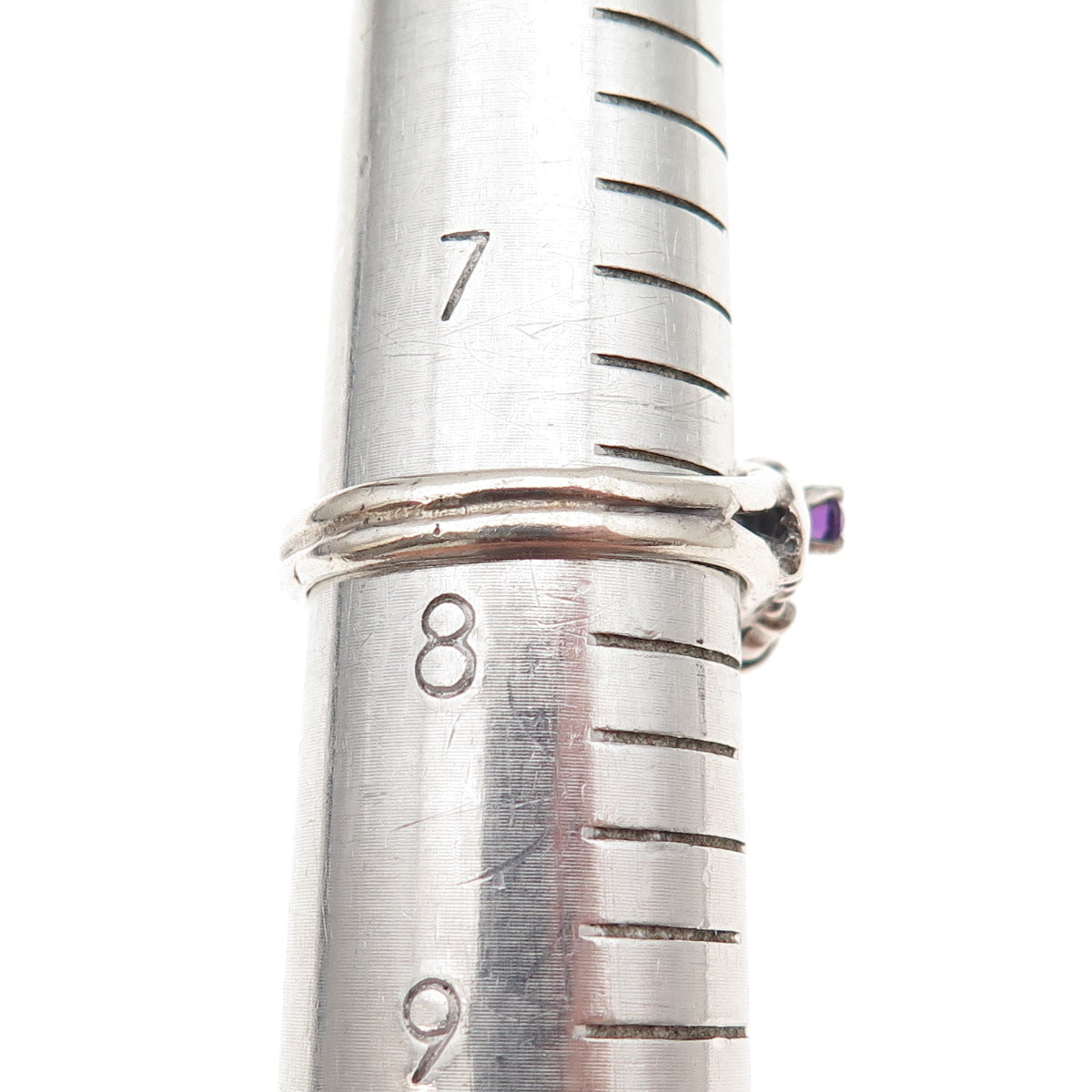 925 Sterling Silver Vintage Real Amethyst Modernist Oxidized Ring Size 7.75