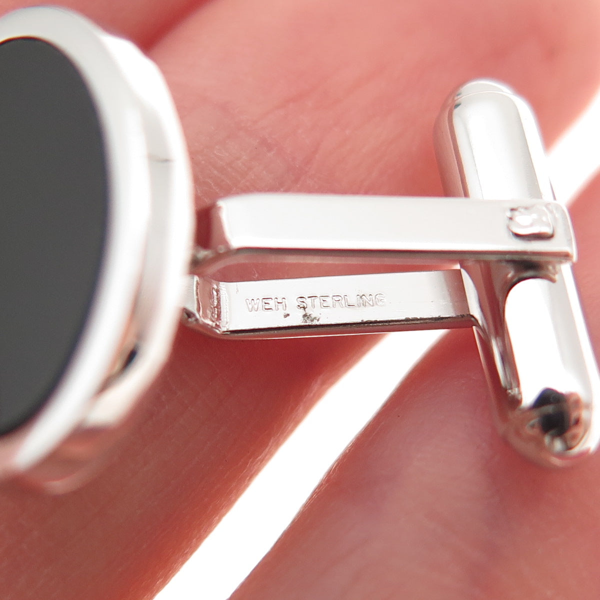 Walter E Hayward 925 Sterling Silver Vintage Real Black Onyx Oval Cufflinks