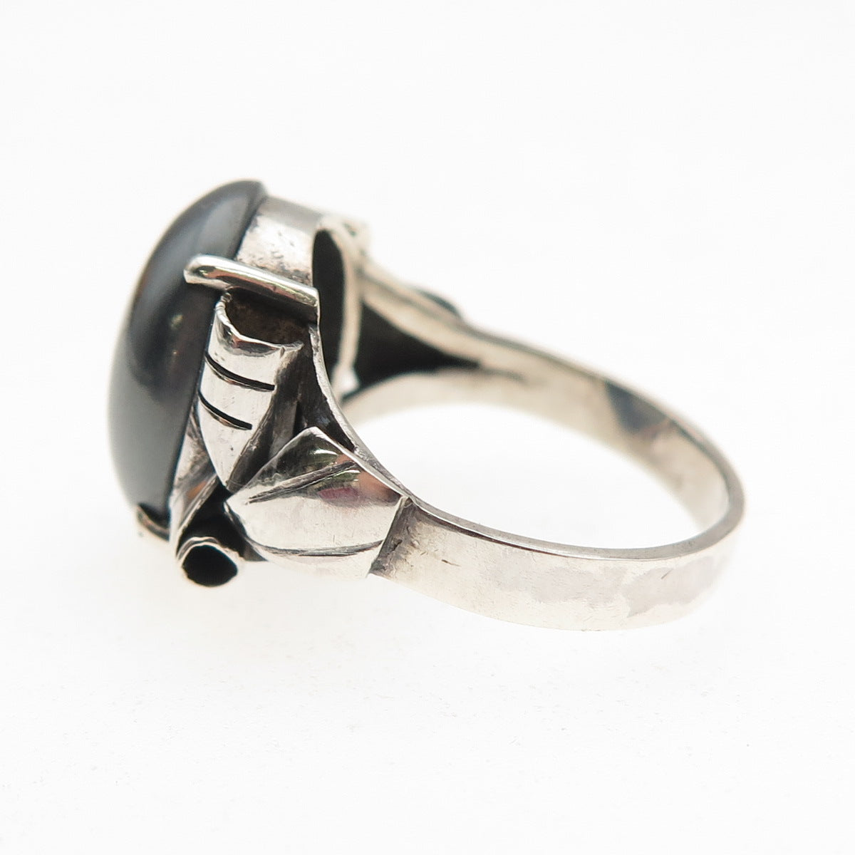 925 Sterling Silver Antique Art Deco Real Hematite Oxidized Ring Size 6.25
