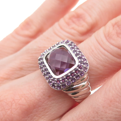 925 Sterling Silver Vintage Real Amethyst Modernist Ring Size 7.25