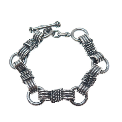 925 Sterling Silver Vintage Roped Bow Link Heavy 81.3g Oxidized Bracelet 7.75"