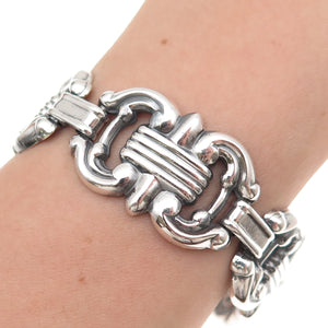 925 Sterling Silver Antique Art Deco Fleur de Lis Oxidized Bracelet 7.25"