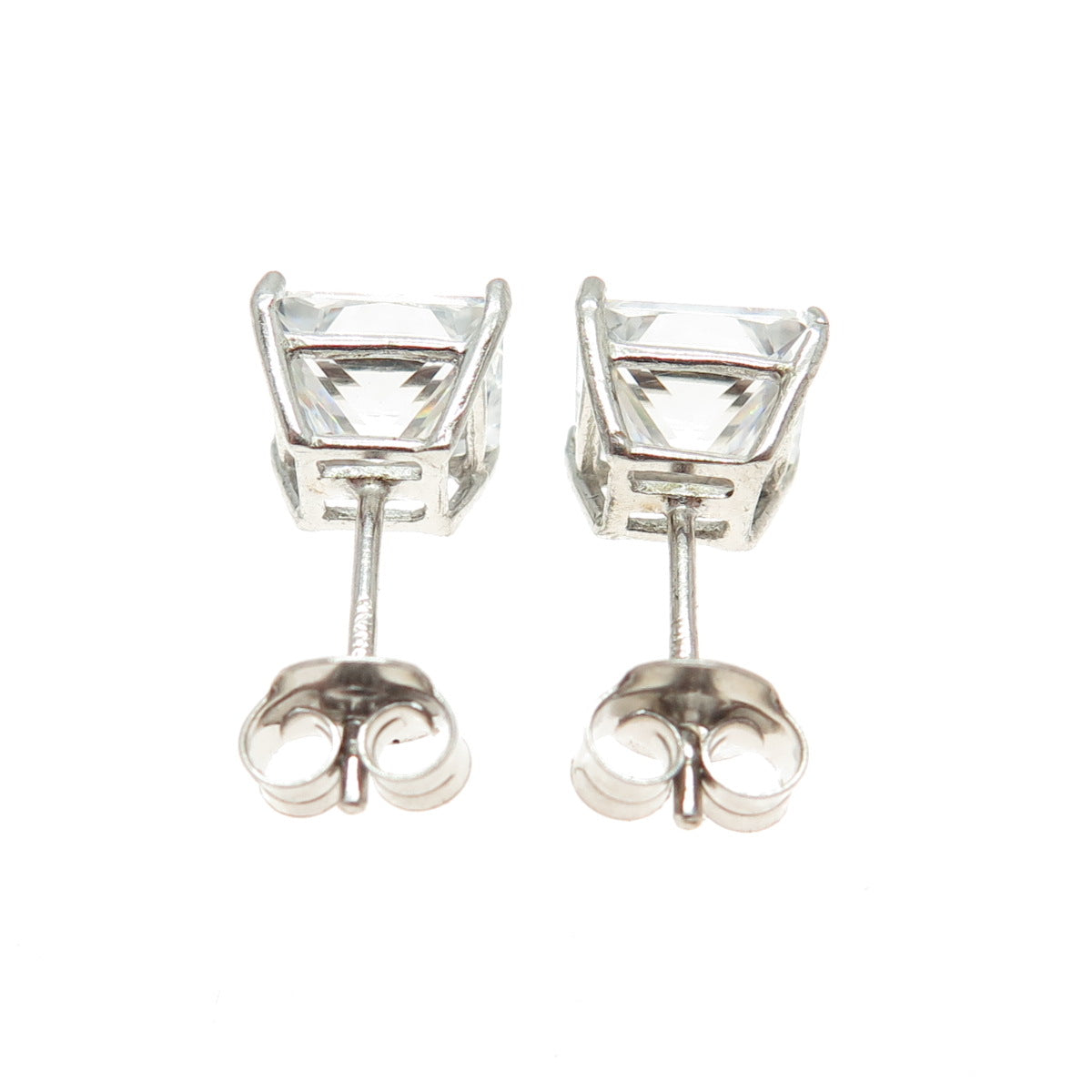 JCM Jacmel Mauritius 925 Sterling Silver Princess-Cut Shaped C Z Stud Earrings