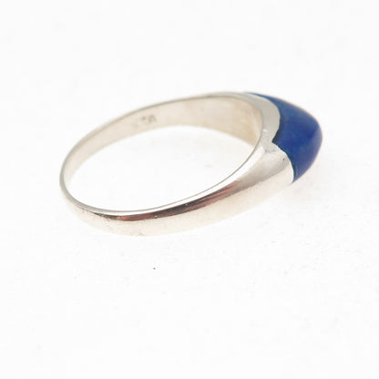 925 Sterling Silver Vintage Real Lapis Modernist Ring Size 8.5