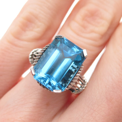 CHATEAU D'ARGENT Sterling Silver Vintage Real Emerald-Cut Blue Topaz Ring Size 6