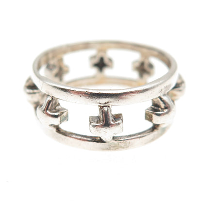 925 Sterling Silver Vintage Cross All Around Oxidized Ring Size 7.75