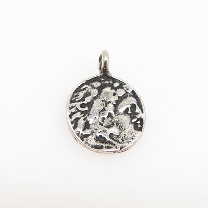 925 Sterling Silver Vintage Alexander The Great Coin Oxidized Minimalist Pendant