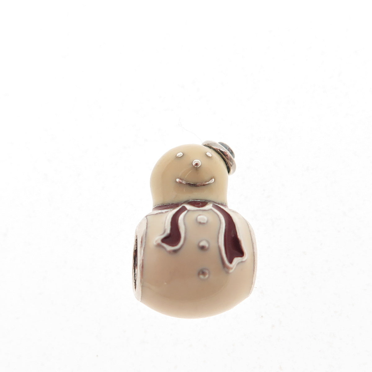 PANDORA 925 Sterling Silver Enamel Snowman Slide Bead Charm