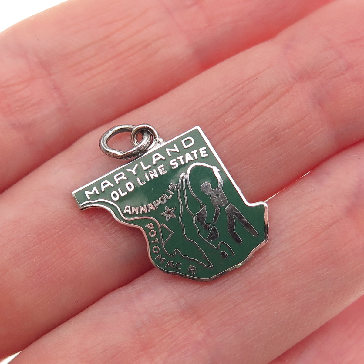 Griffith & Sons Sterling Silver Vintage Enamel Maryland State Mini Charm Pendant