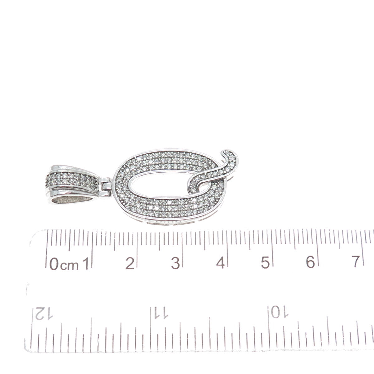 925 Sterling Silver Round-Cut Shaped C Z Letter Q Initial Sparkle Pendant