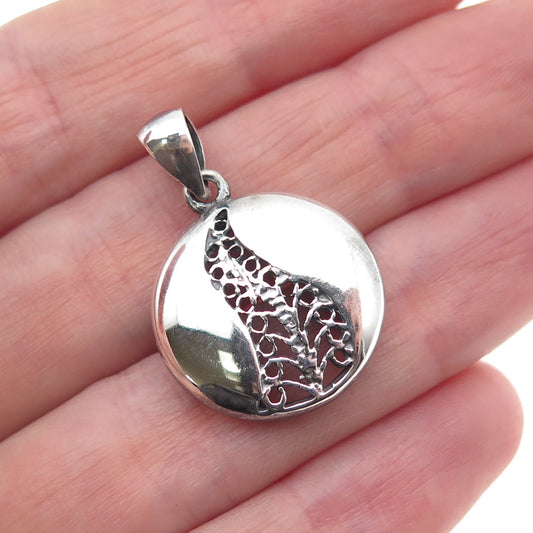 925 Sterling Silver Vintage Modernist Floral Filigree Oxidized Charm Pendant