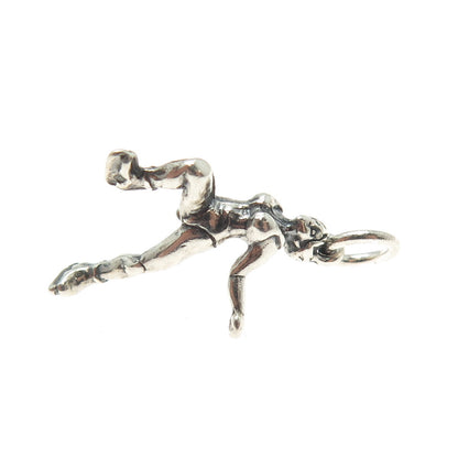 SHUBE 925 Sterling Silver Vintage Figure Skater Oxidized Minimalist Pendant