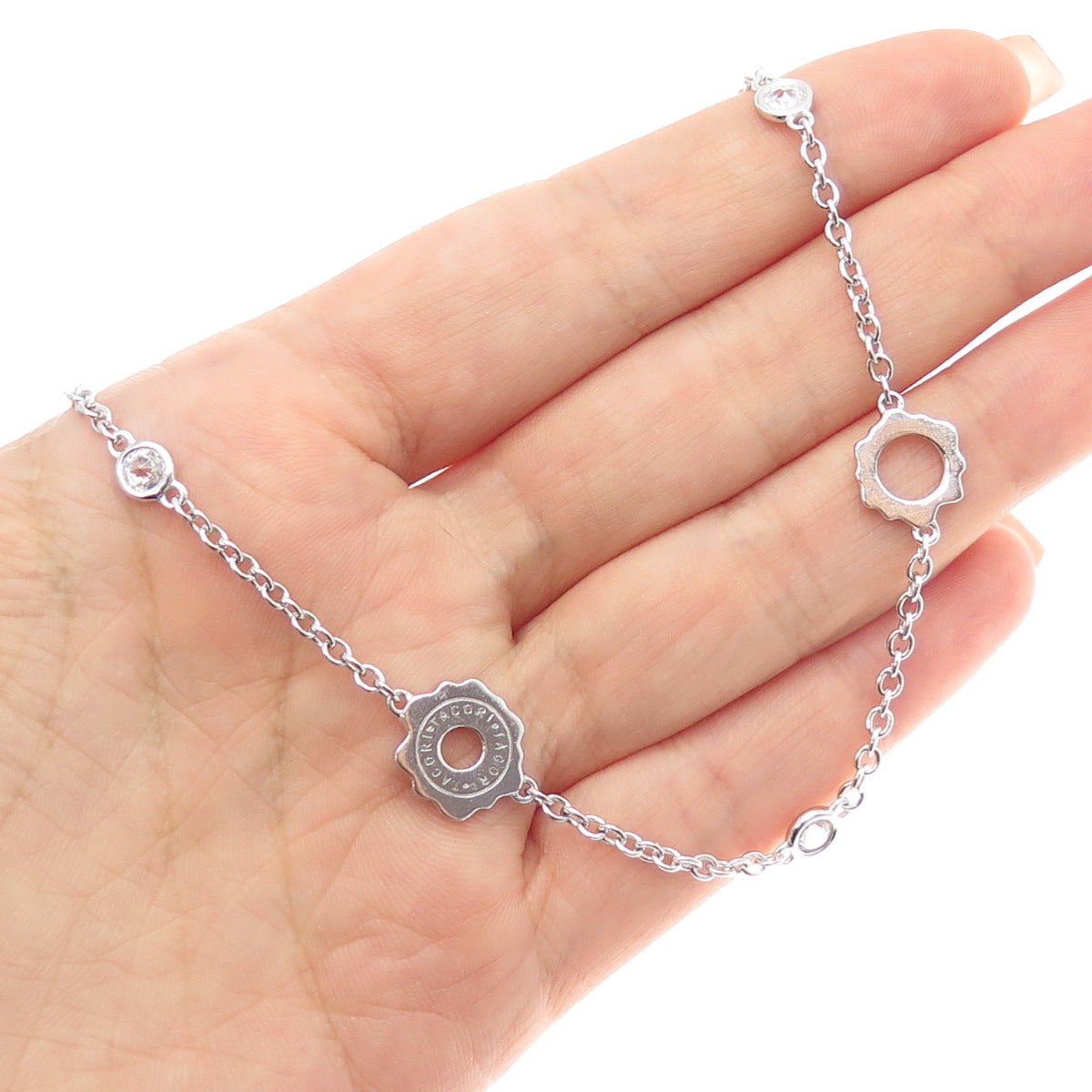 TACORI 925 Sterling Silver Round-Cut C Z By The Yard Station Chain Necklace 20"