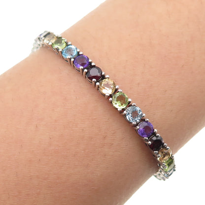 925 Sterling Topaz Amethyst Garnet Citrine & Peridot Adjustable Bracelet 6-10.5"