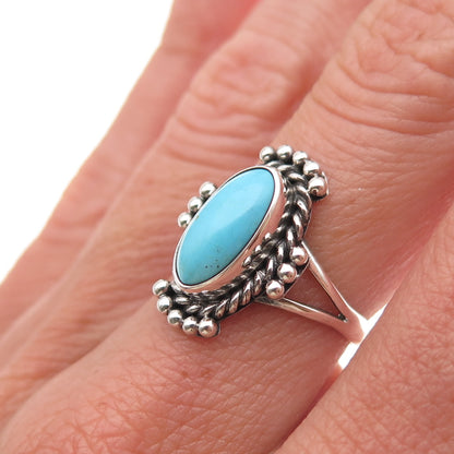 925 Sterling Silver Vintage Real Tyrone Turquoise Oxidized Ring Size 6.5