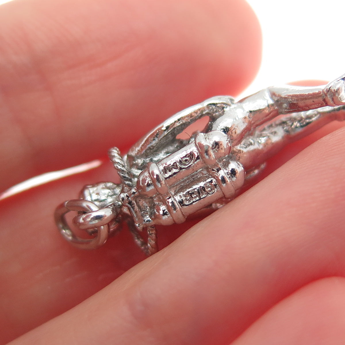 925 Sterling Silver Vintage Scuba Diver 3D Charm Pendant