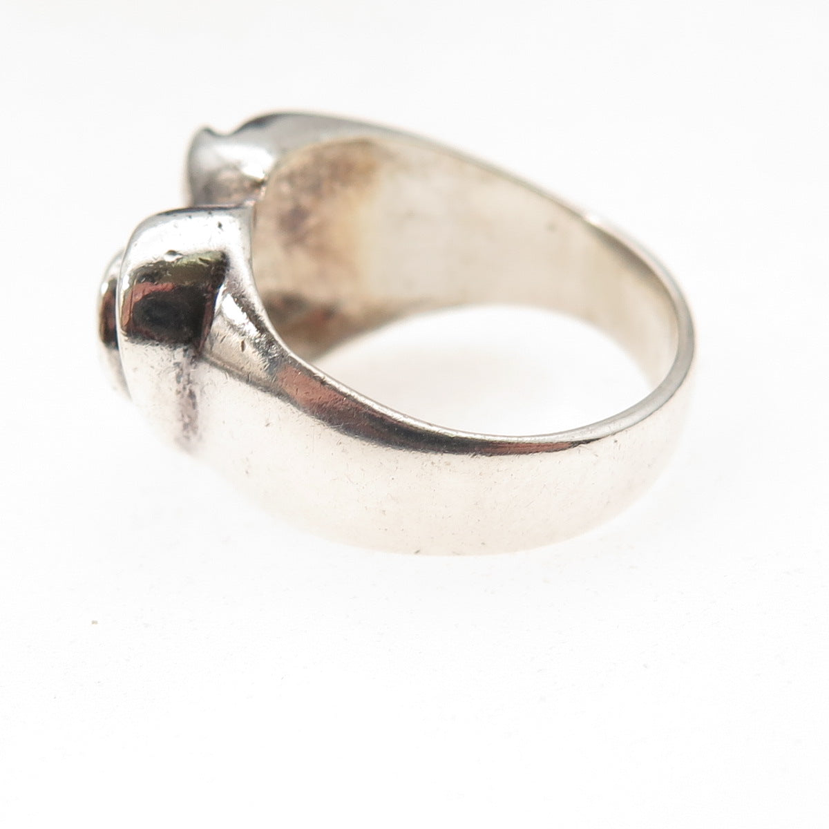 925 Sterling Silver Vintage Modernist Heart Oxidized Ring Size 6