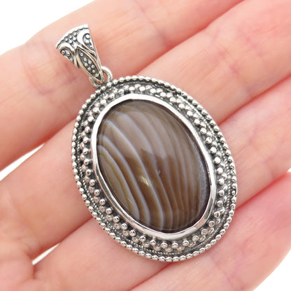 BERIA 925 Sterling Silver Vintage Real Agate Granulated Oxidized Charm Pendant