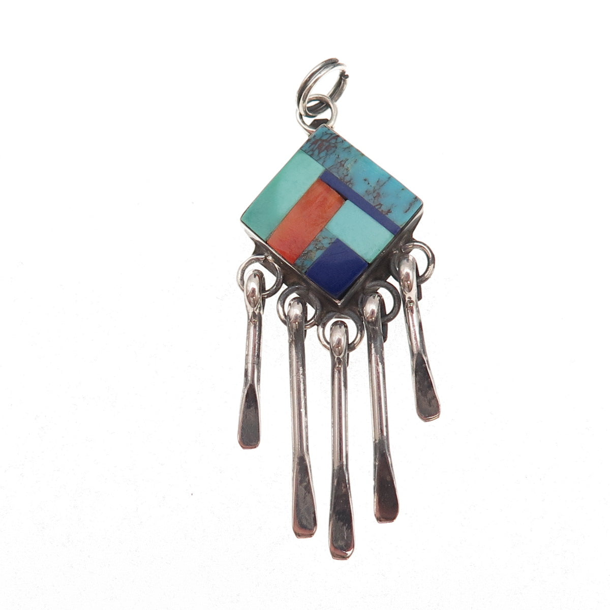 Old Pawn 925 Sterling Silver Vintage Turquoise Lapis Spiny Oyster Shell Pendant