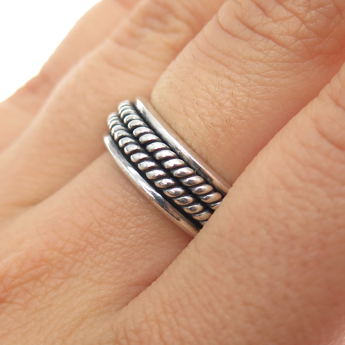 925 Sterling Silver Vintage Mexico Rotating Band Oxidized Ring Size 7.25