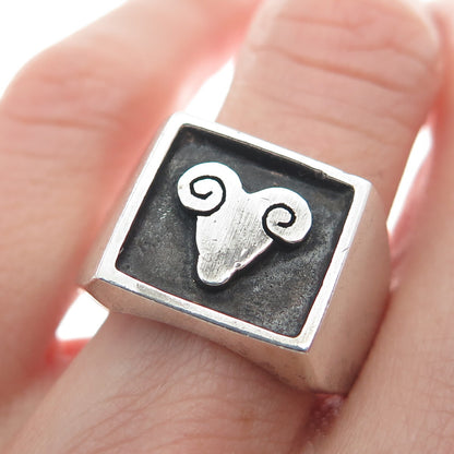 925 Sterling Silver Vintage Mexico Aries Zodiac Sign Oxidized Ring Size 10.25