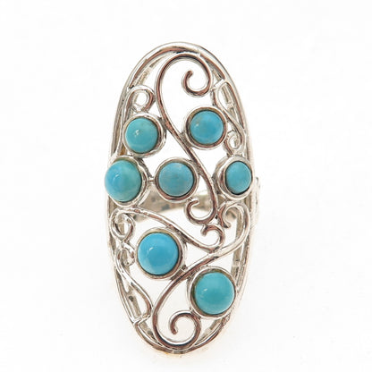 Chuck Clemency 925 Sterling Silver Real Turquoise Swirl Ring Size 7.25