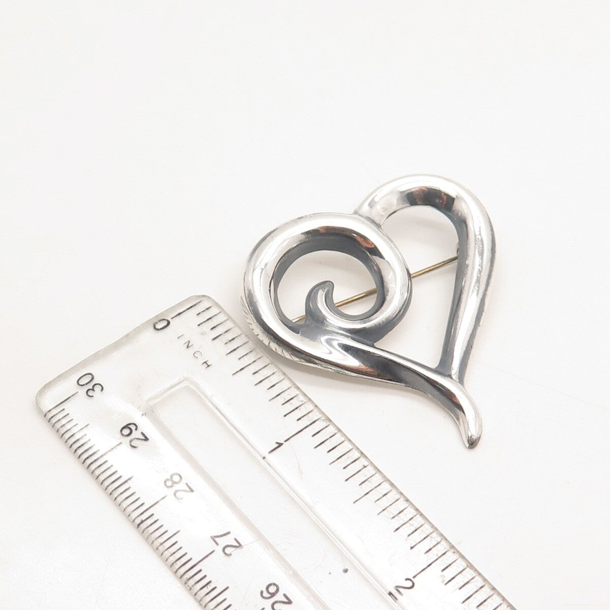 925 Sterling Silver Vintage Sunstone Imports Open Heart Pin Brooch