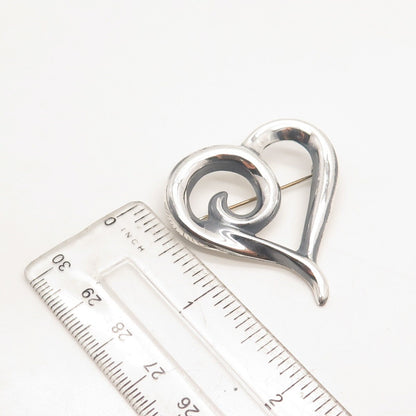 925 Sterling Silver Vintage Sunstone Imports Open Heart Pin Brooch