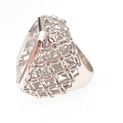 925 Sterling Silver Radiant & Round-Cut C Z Statement Ring Size 7
