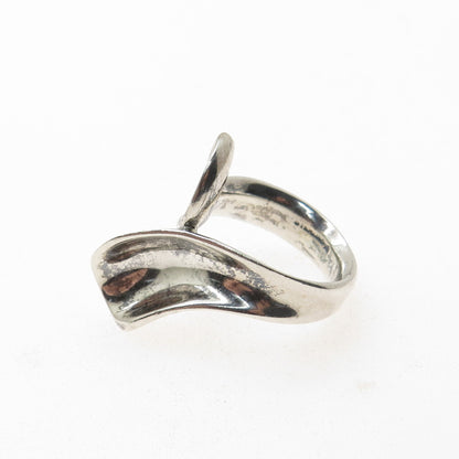 925 Sterling Silver Vintage Modernist Oxidized Bypass Ring Size 6.5