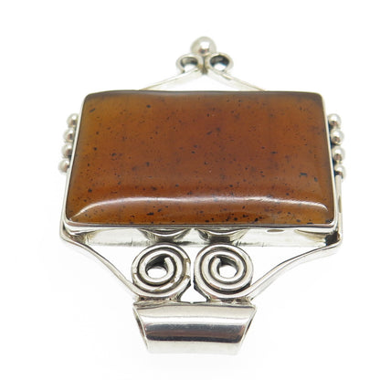 925 Sterling Silver Vintage Mexico Real Amber Modernist Spiral Slide Pendant
