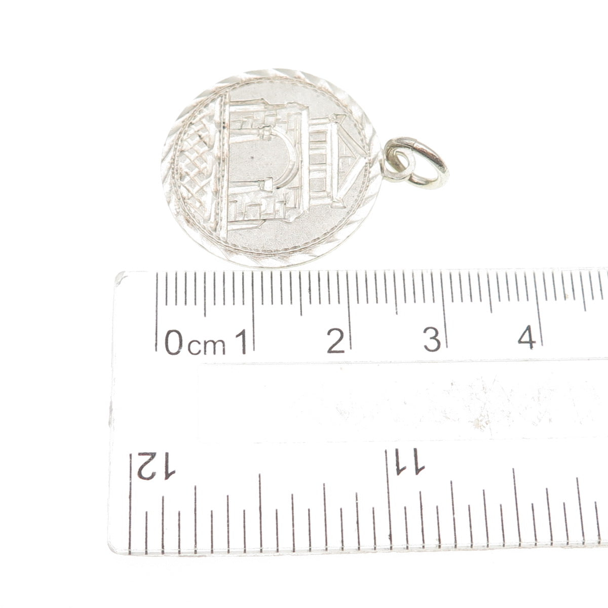 925 Sterling Silver Antique Art Deco Engraved Parthenon Token Charm Pendant