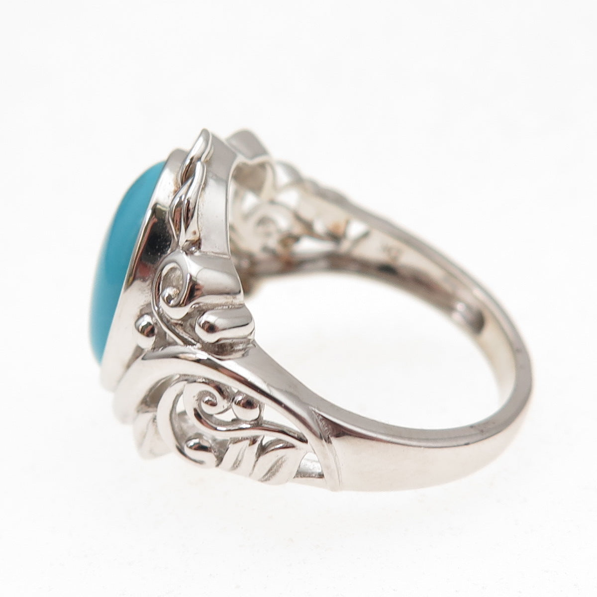 925 Sterling Silver Real Sleeping Beauty Turquoise Floral Ring Size 8