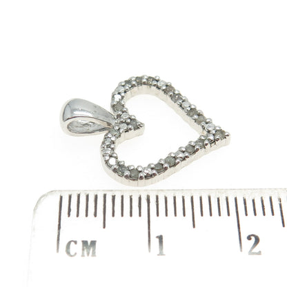 925 Sterling Silver Real Round-Cut Diamond Open Heart Pendant