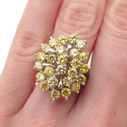 925 Sterling Silver Round-Cut Canary C Z Cluster Ring Size 5.25
