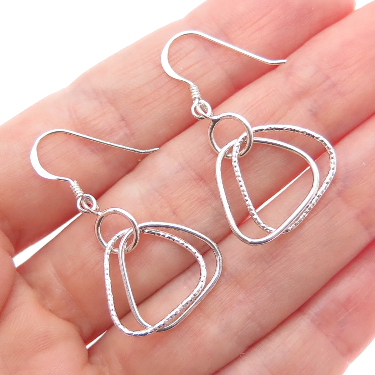 925 Sterling Silver Vintage Interlocked Triangle Dangle Earrings
