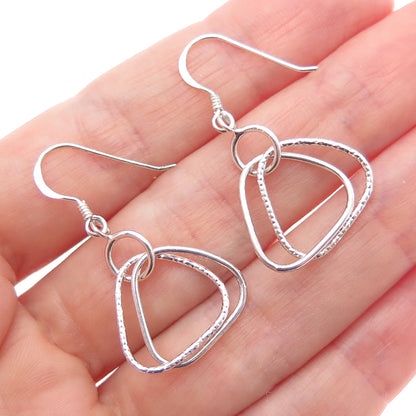 925 Sterling Silver Vintage Interlocked Triangle Dangle Earrings