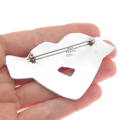 925 Sterling Silver Vintage Mexico Modernist Twisted Knot Heart Pin Brooch