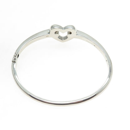 925 Sterling Silver Real Round-Cut Diamond Heart Bangle Bracelet 7.25"