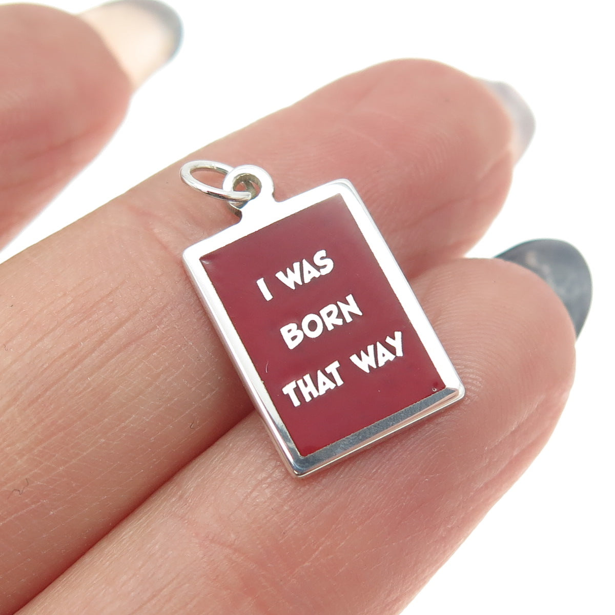 925 Sterling Silver Red Enamel "I Was Born This Way" Minimalist Charm Pendant