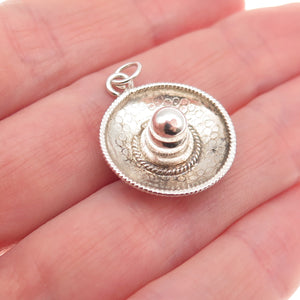 925 Sterling Silver Vintage Sombrero Hat Oxidized 3D Charm Pendant