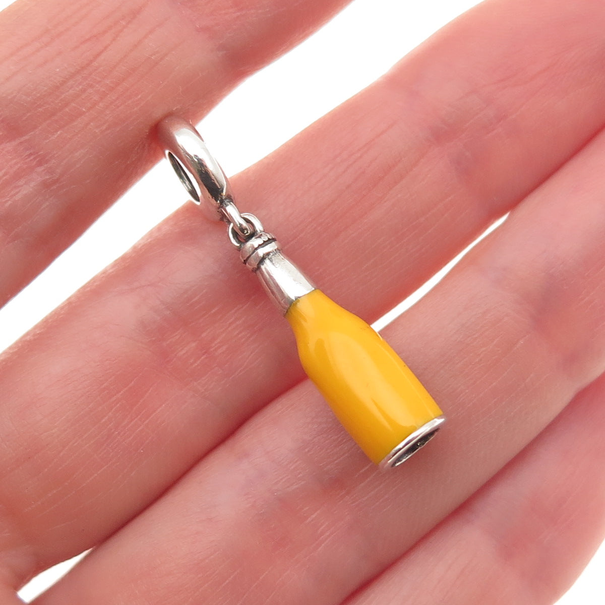 925 Sterling Silver Enamel Corona Extra Beer Dangle Slide Charm