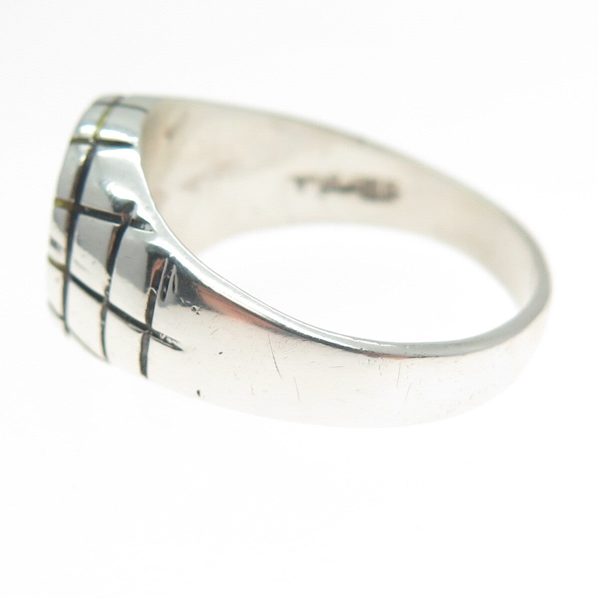 925 Sterling Silver Vintage Mexico Real Turquoise Spider Web Ring Size 12.25