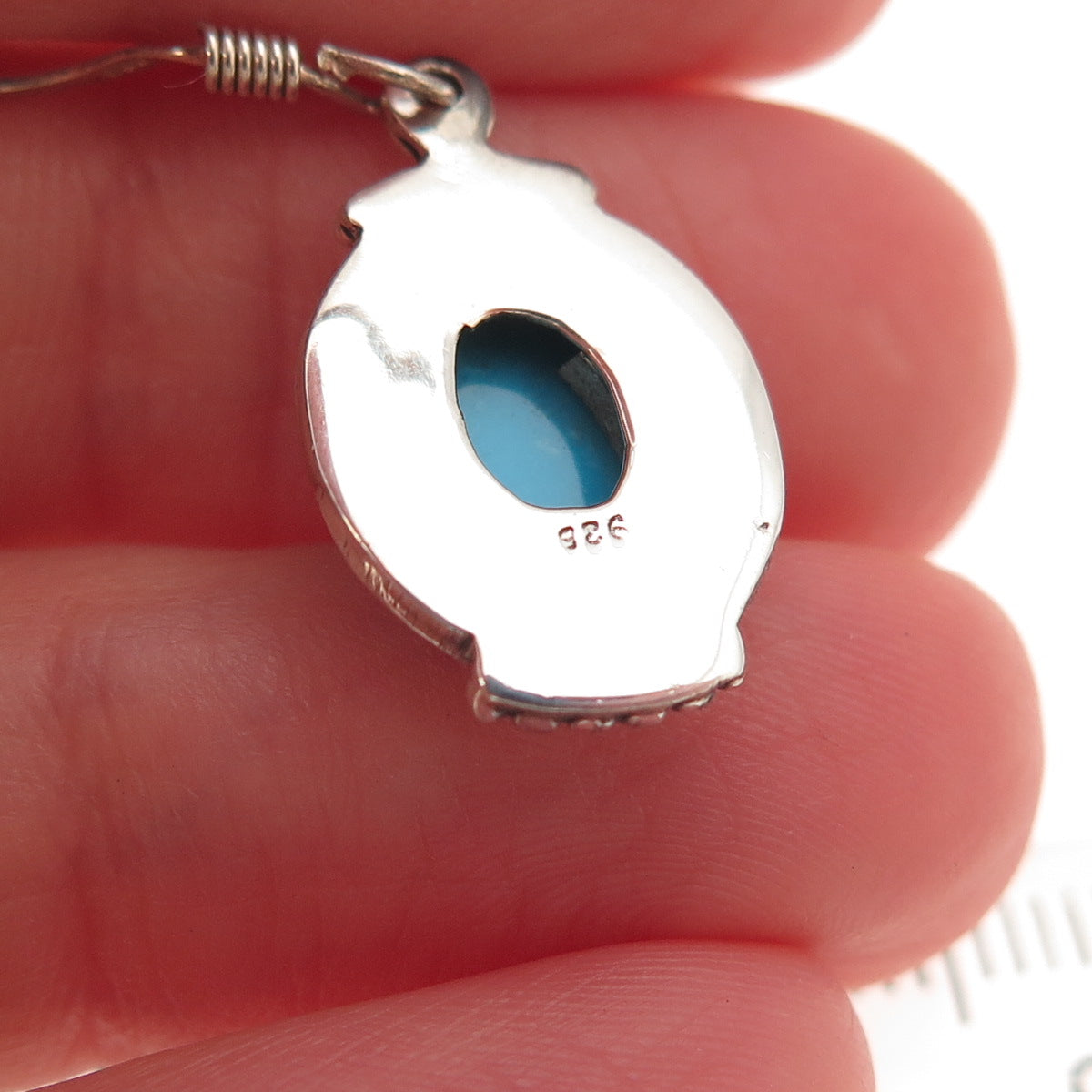 925 Sterling Silver Vintage Real Sleeping Beauty Turquoise Dangle Earrings