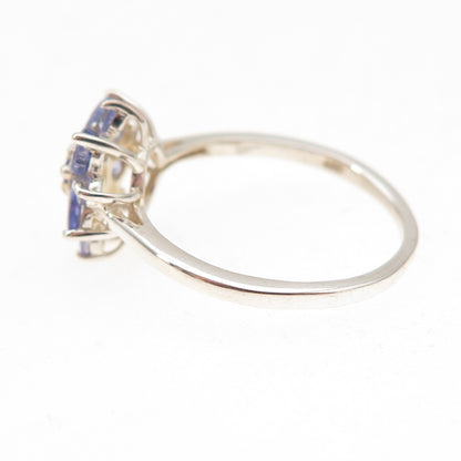 Chuck Clemency 925 Sterling Silver Real Tanzanite Floral Ring Size 7.25