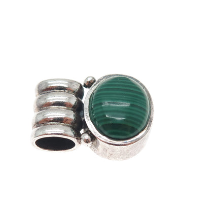 925 Sterling Silver Vintage Real Cabochon Malachite Oxidized Slide Pendant