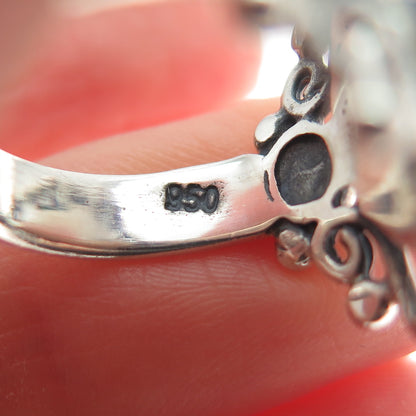 950 Silver Vintage Real Spiny Oyster Shell Oxidized Ring Size 7.75