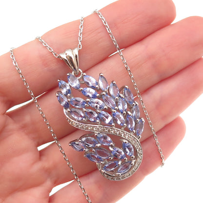 925 Sterling Silver Real Tanzanite White Topaz Cable Bolo Chain Necklace 16-20"